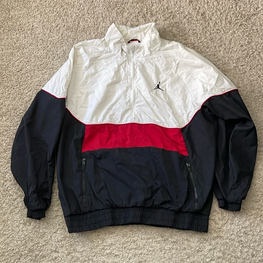 EUC Men’s Jordan Aj 3 Retro Black/White/Red Lightweight 1/2 Zip Jacket Size XXL - Picture 2 of 10